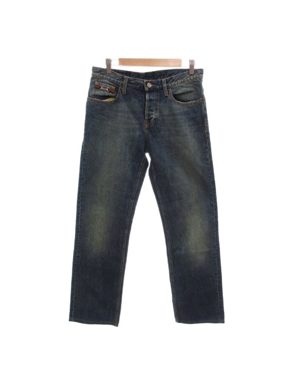 Gucci Straight Denim Pants Jeans Blue Button Fly Sherry Line Horsebit 46